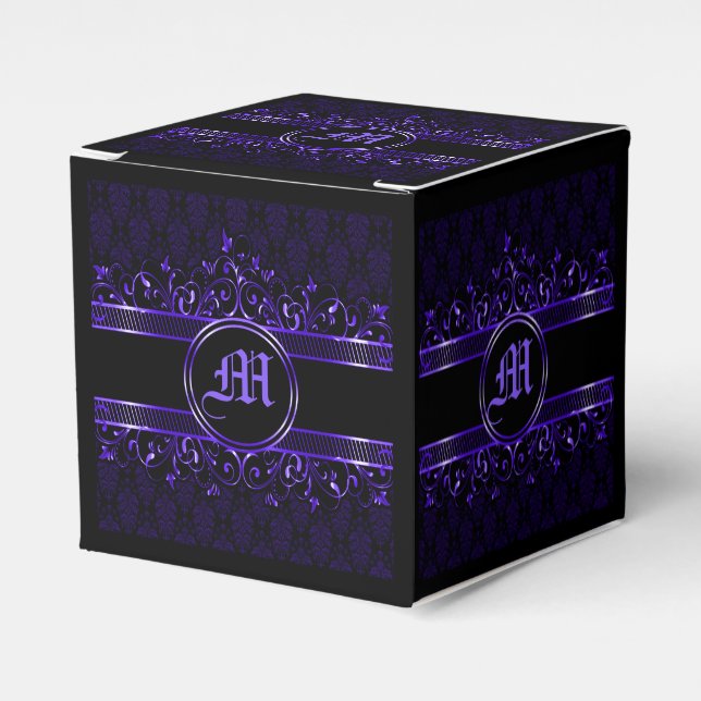 Black & Purple Ornate Gothic Monogrammed    Favor Box (Front Side)