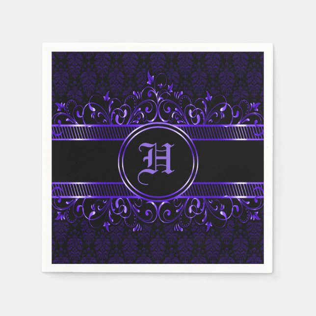 Black & Purple Ornate Gothic Monogrammed   Napkin (Front)