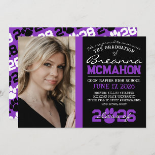 Black & Purple Paw Print Graduation Announcement
