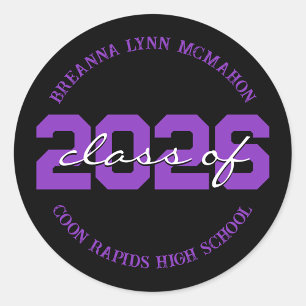 Black & Purple Personalized Graduation Stickers