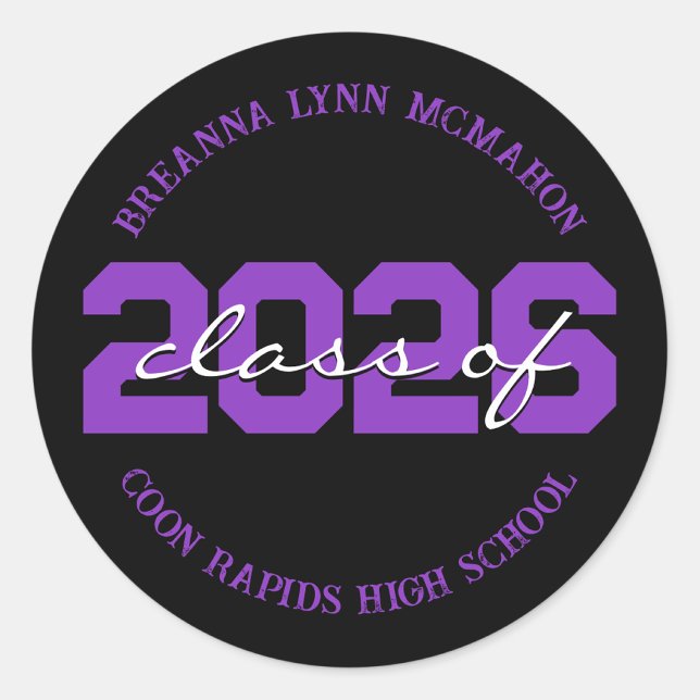 Black & Purple Personalized Graduation Stickers (Matching Envelopes, Return Address Labels & Envelope Seals)
