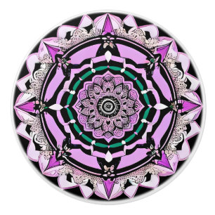 Black, Purple, Pink and Teal Mandala Ceramic Knob