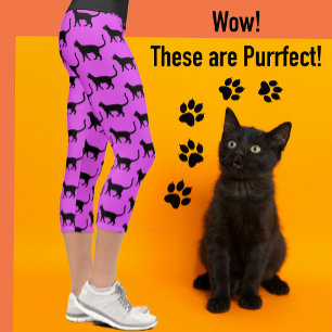 Black Purple/Pink Customized Crazy Cat Woman Capri Leggings