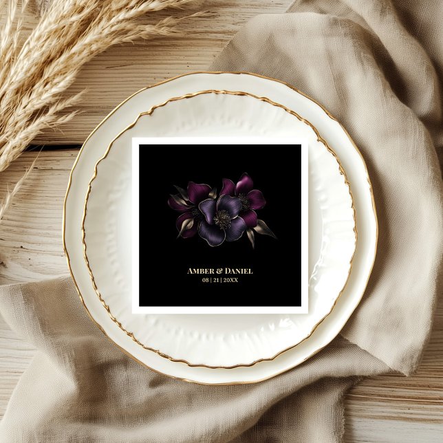 Black Purple Pink Floral Wedding Napkin (Creator Uploaded)