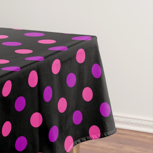 Black Purple Pink Polka Dots Pattern  Tablecloth (In Situ)