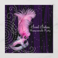 Black Purple Pink Sweet 16 Masquerade Party