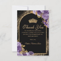 Black Purple Plum Gold Glitter Floral Quinceanera