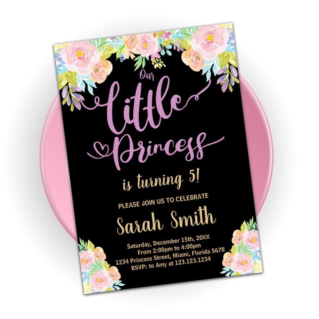 Black Purple Princess Invitations d'anniversaire (Créateur téléchargé)