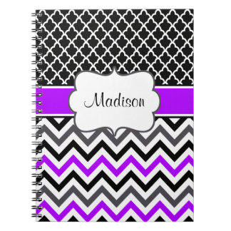 Black Purple Quatrefoil Chevron Personalized Notebook