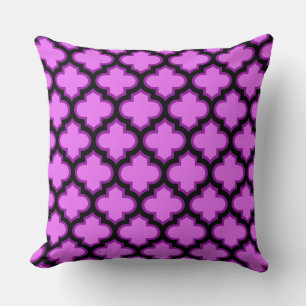 Black Purple Quatrefoil Trellis Pillow