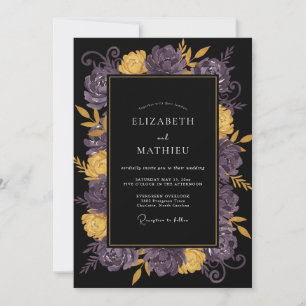 Black Purple Ranunculus Eucalyptus Wedding Invitation