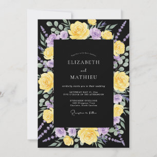 Black Purple Ranunculus Muted Eucalyptus Wedding Invitation