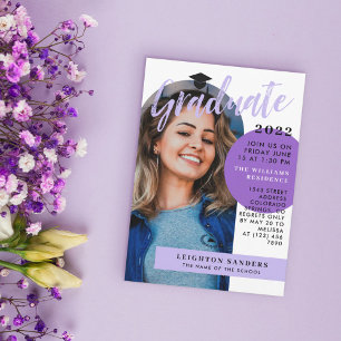 Black Purple Retro Arch Photo Graduation Invitation