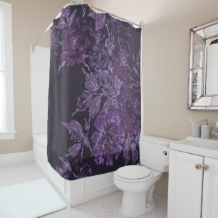BLACK PURPLE ROSE SPRING FLORAL PATTERN