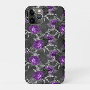 Black Purple Roses Silver Leaves Dark Garden iPhone 11 Pro Case