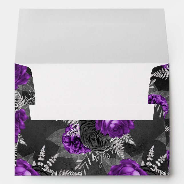 Black Purple Roses Silver Leaves Dark Garden Envelope (Back (Bottom))