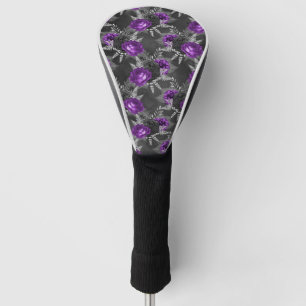 Black Purple Roses Silver Leaves Dark Garden Golf Head Cover