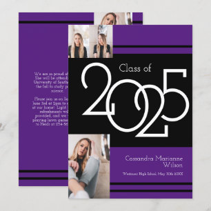 Black Purple School Colours Graduation Announcemen Invitation
