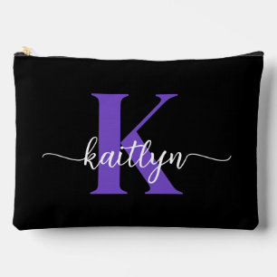 Black Purple Script Monogram Accessory Pouch