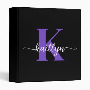 Black Purple Script Monogram Binder
