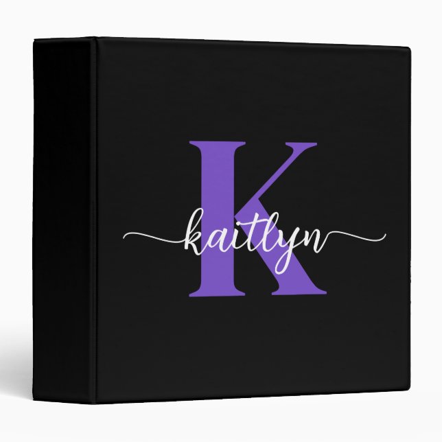 Black Purple Script Monogram Binder (Front/Spine)