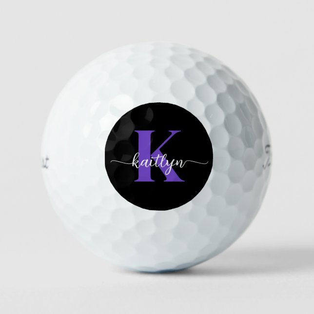 Black Purple Script Monogram Golf Balls (Front)