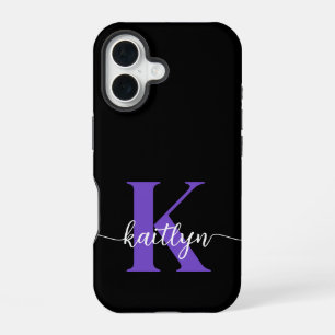 Black Purple Script Monogram iPhone 16 Case
