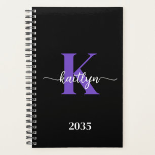 Black Purple Script Monogram Planner
