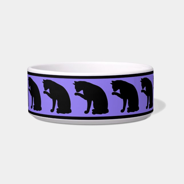 Black & Purple Silhouette Cat Bowl (Front)