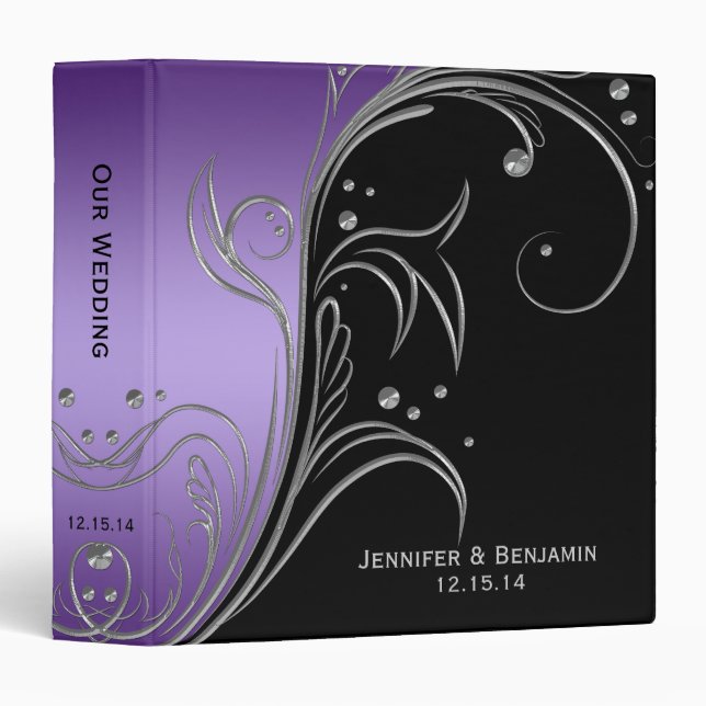 Black Purple Silver Floral Scrolls Photo Album Binder (Front/Spine)