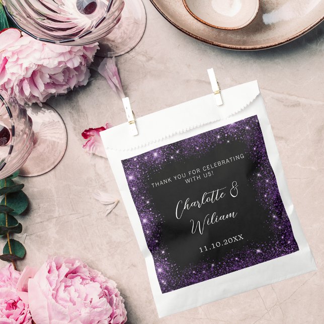 Black purple sparkles wedding thank you favour bag (Creator Uploaded)