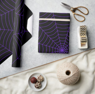 Black purple spider web Halloween pattern Wrapping Paper
