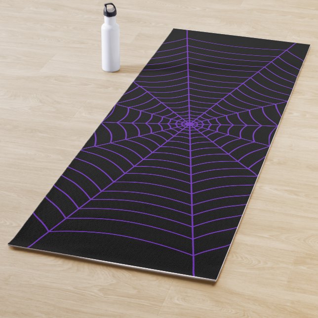Black purple spider web Halloween pattern Yoga Mat (In Situ)