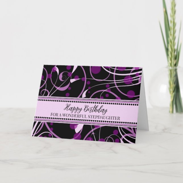 Black Purple Stepdaughter Birthday Card (Front)