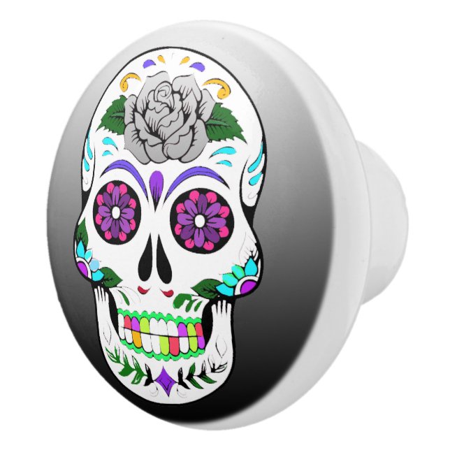 Black Purple Sugar Skull Decorative Ceramic Knob (Right)