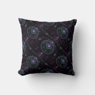 Black Purple Teal Glow Magic Sphere Pattern Throw Pillow