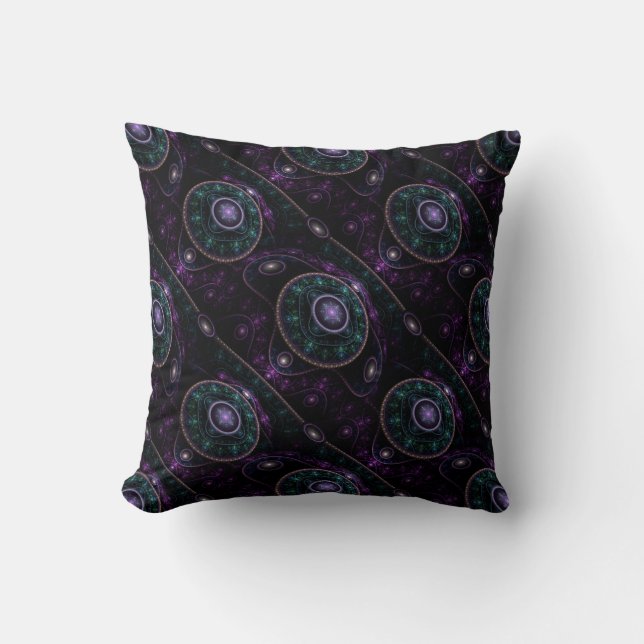 Black Purple Teal Glow Magic Sphere Pattern Throw Pillow (Front)