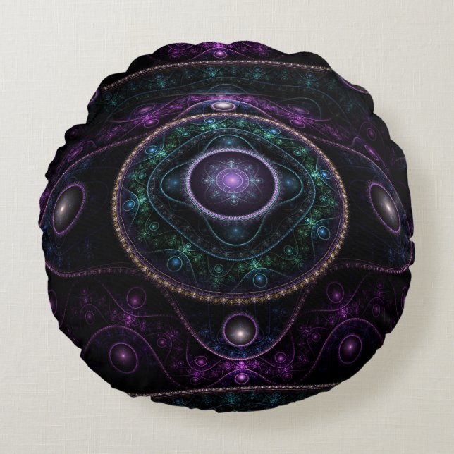 Black Purple Teal Glow Magic Sphere Round Pillow (Front)