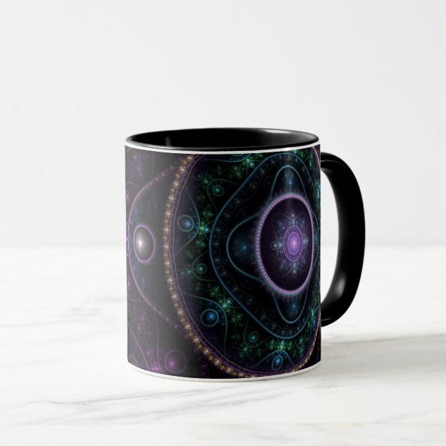 Black Purple Teal Shimmer Magic Abstract Mug (Front Right)