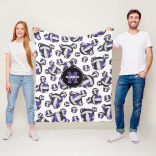 black purple team colours girls sports volleyball fleece blanket