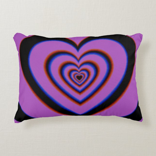 Black Purple Trippy Hypnotic Heart Love Pattern Accent Pillow (Front)