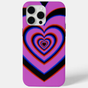 Black Purple Trippy Hypnotic Heart Love Pattern iPhone 15 Pro Max Case