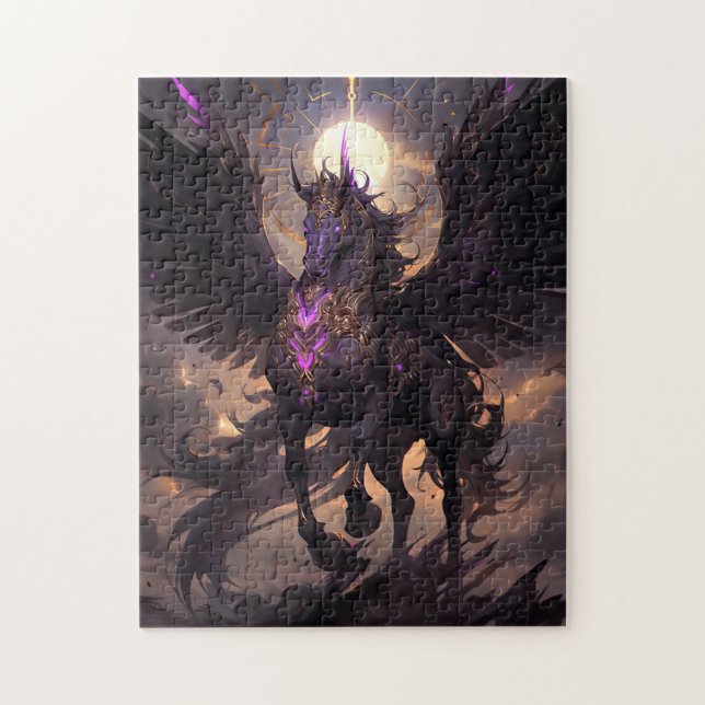 Black Purple Unicorn Fantasy Art Jigsaw Puzzle (Vertical)