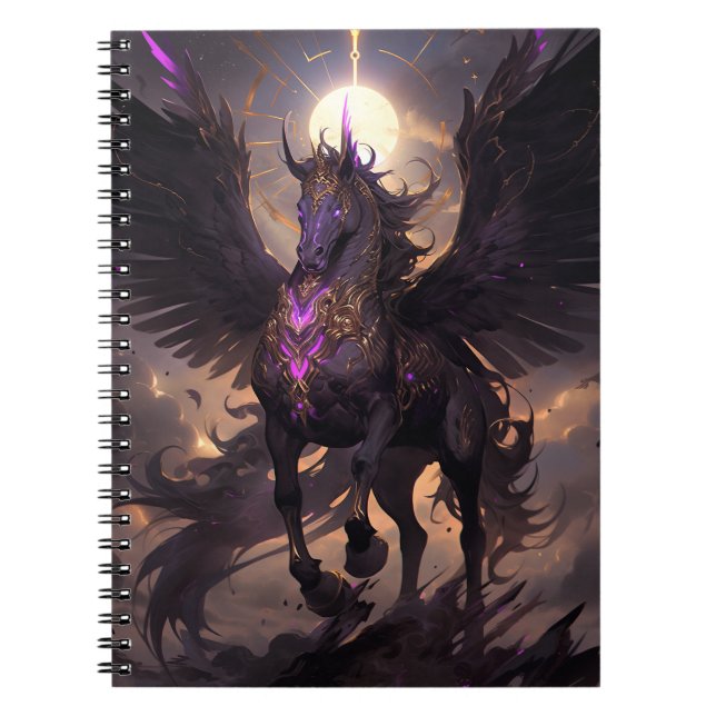Black Purple Unicorn Fantasy Art Notebook (Front)