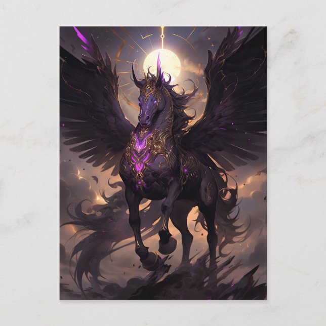 Black Purple Unicorn Fantasy Art Postcard (Front)