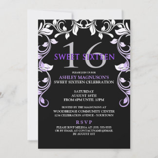 Black/Purple Vines Sweet 16 Invitation
