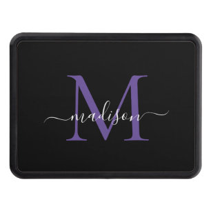 Black Purple Violet Monogram Script Name Initial Trailer Hitch Cover