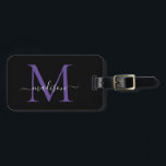 Black Purple Violet Monogram Script Name Stylish Luggage Tag<br><div class="desc">Elegant Modern Stylish Black Purple Violet Monogram Script Name Stylish Bag Tag</div>