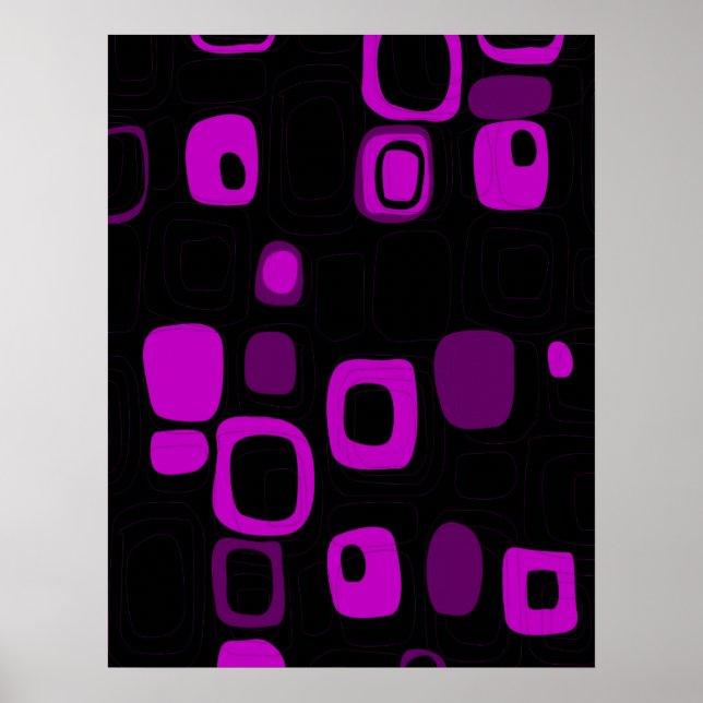Black, Purple, Violet Retro Abstract Art Poster (Front)