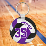 black purple volleyball player name jersey number keychain<br><div class="desc">This personalized volleyball keychain features a black,  purple and white volleyball upon which you can customize the player's name and jersey number - by katz_d_zynes</div>